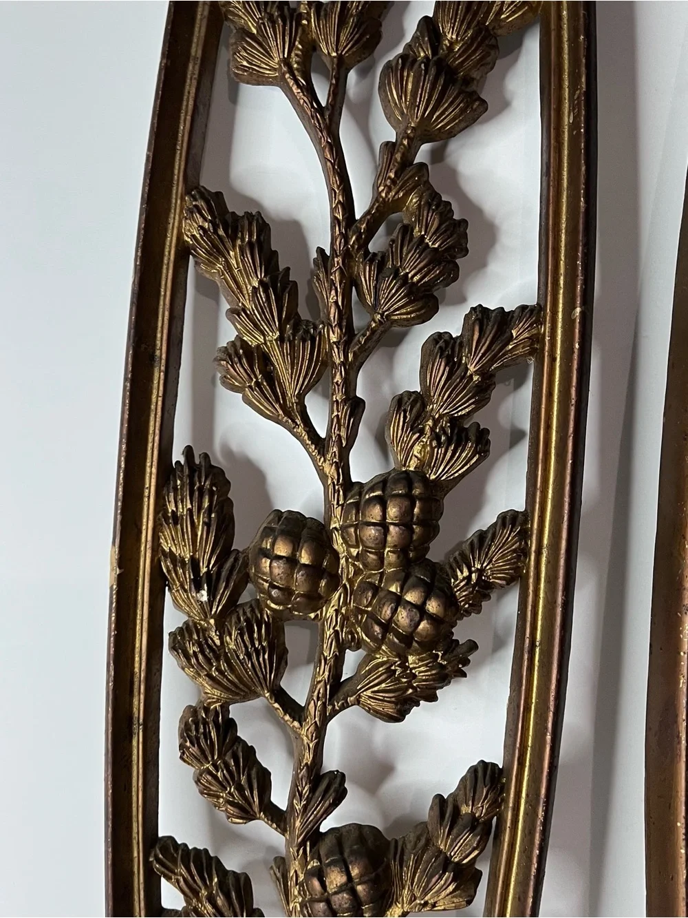 Vintage Burwood 3D Wall Art Hollywood Regency Acorns Floral 21.5" x 5.5" Read - Picture 2 of 8